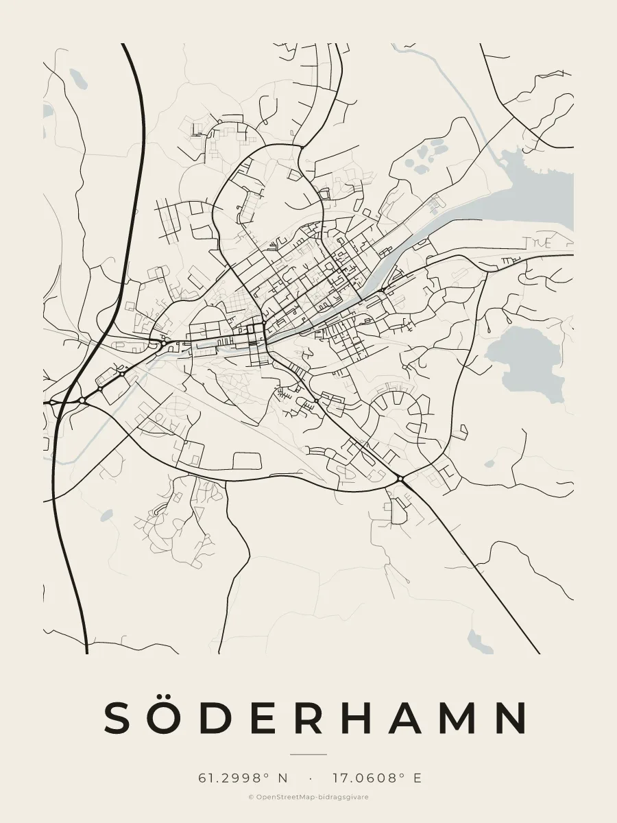 Kartposter över Söderhamn i stilen Papper