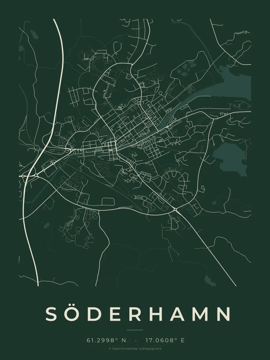 Kartposter över Söderhamn i stilen Skog