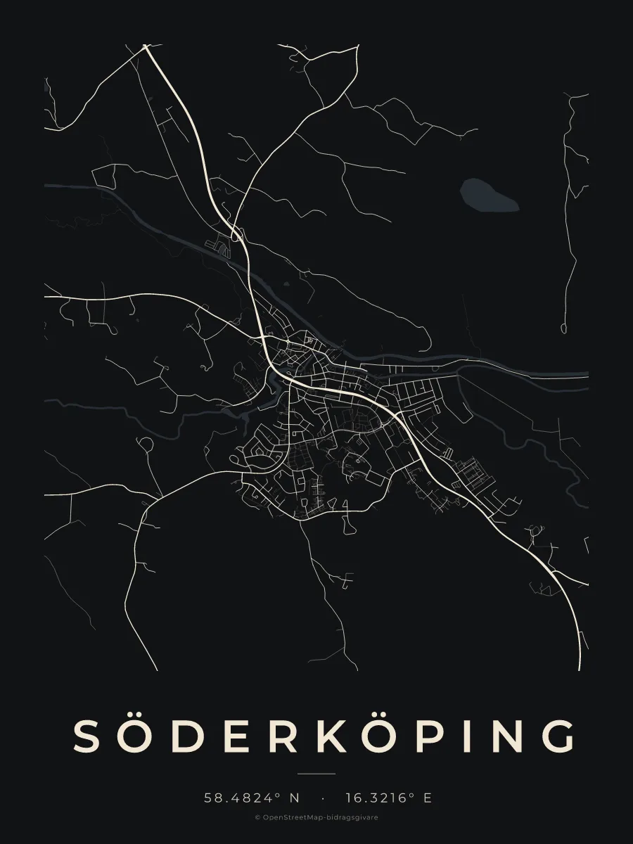 Kartposter över Söderköping i stilen Natt