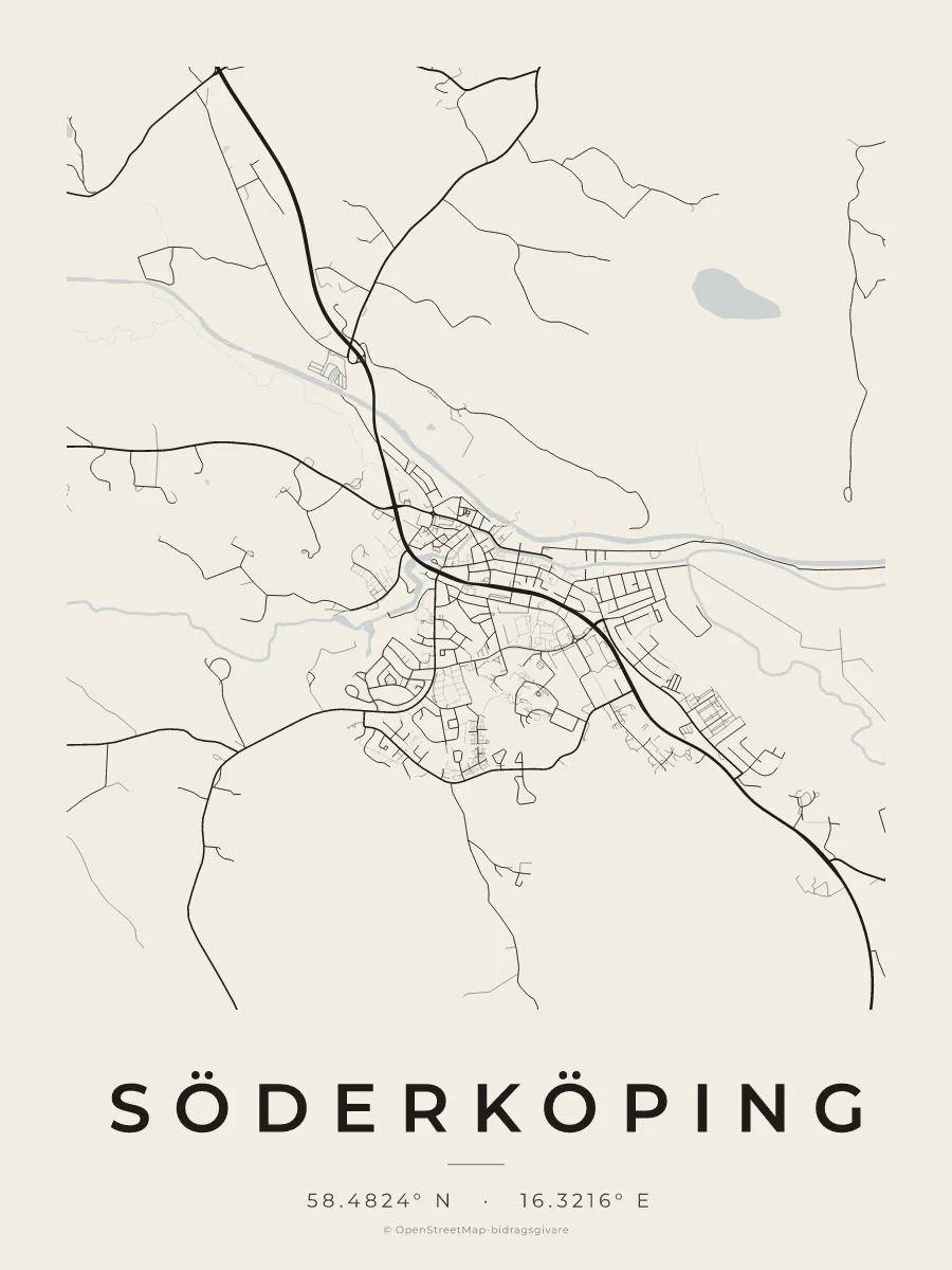 Kartposter över Söderköping i stilen Papper