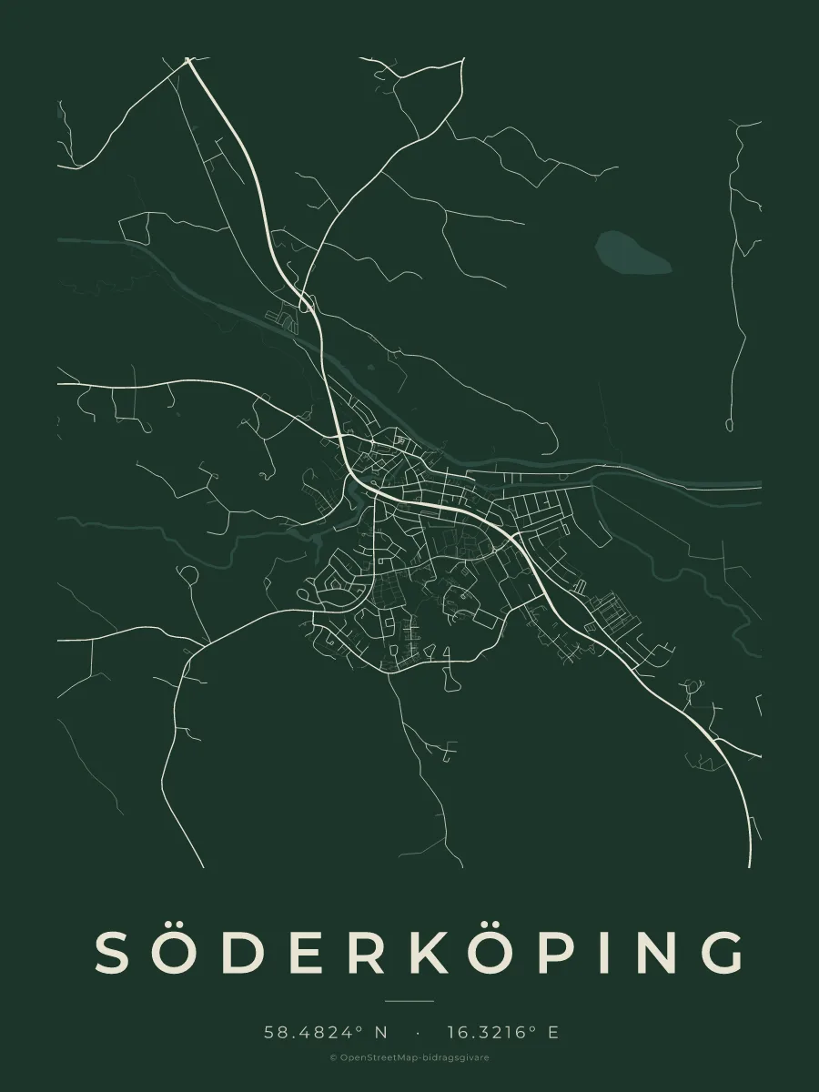 Kartposter över Söderköping i stilen Skog