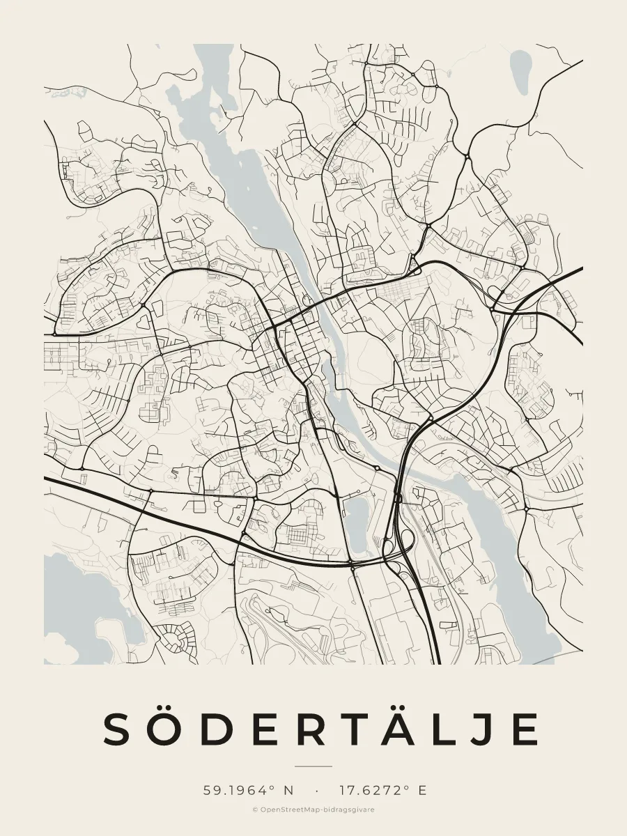 Kartposter över Södertälje i stilen Papper