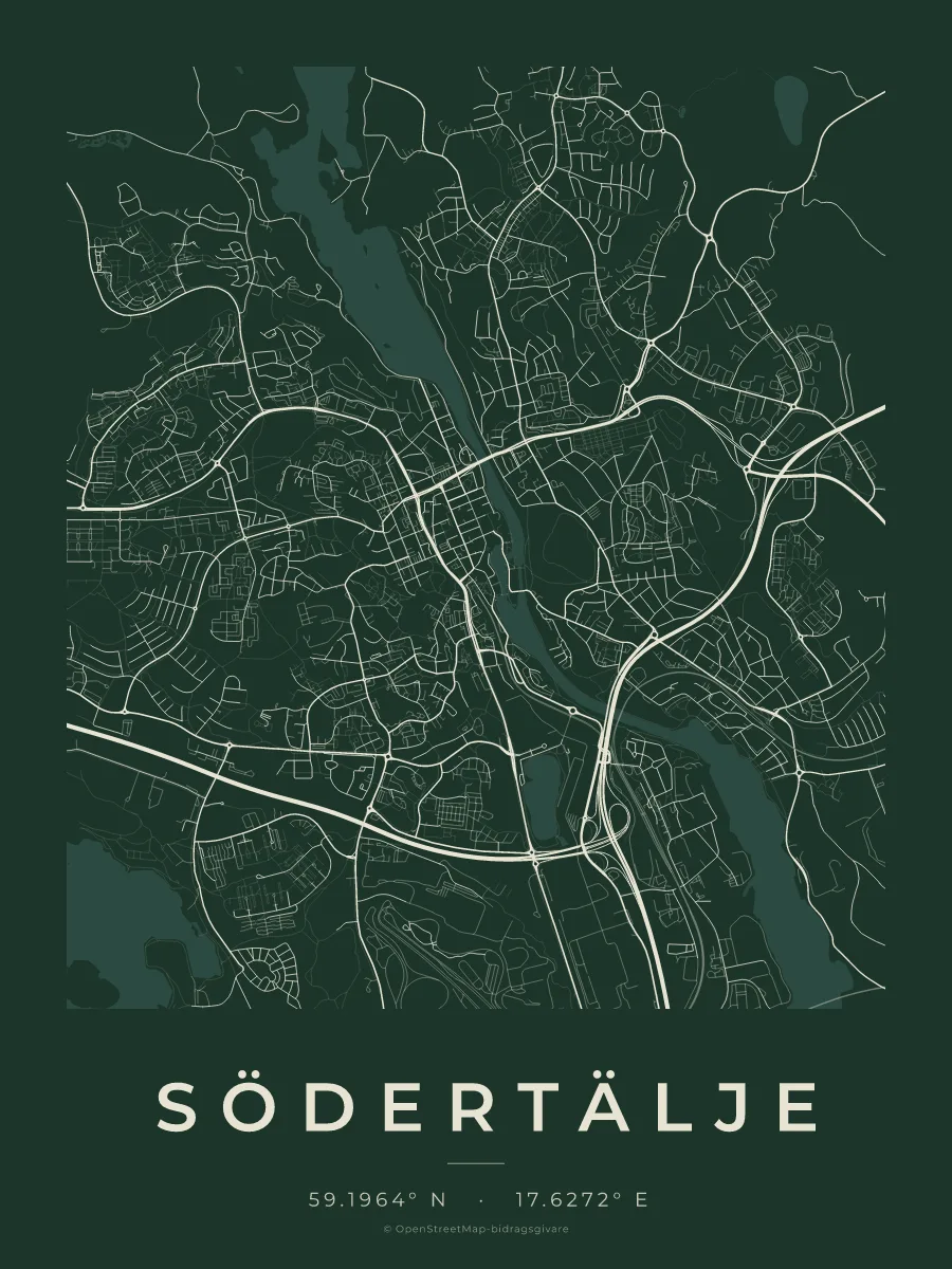 Kartposter över Södertälje i stilen Skog