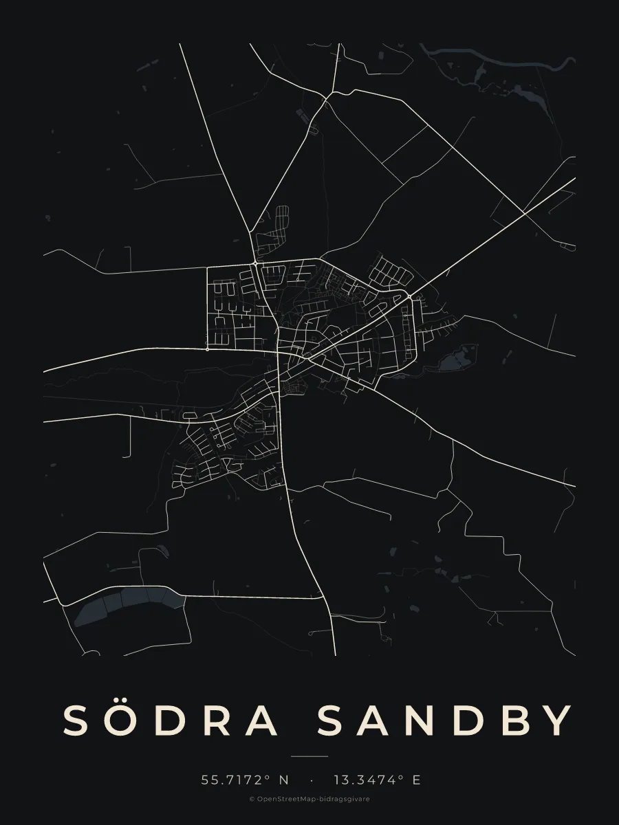 Kartposter över Södra Sandby i stilen Natt