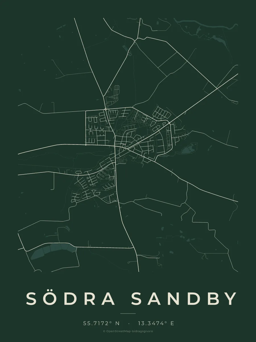 Kartposter över Södra Sandby i stilen Skog