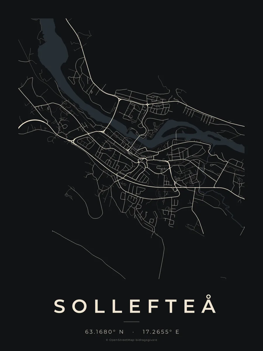 Kartposter över Sollefteå i stilen Natt