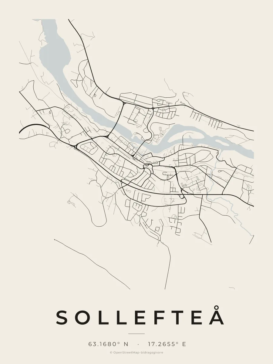 Kartposter över Sollefteå i stilen Papper