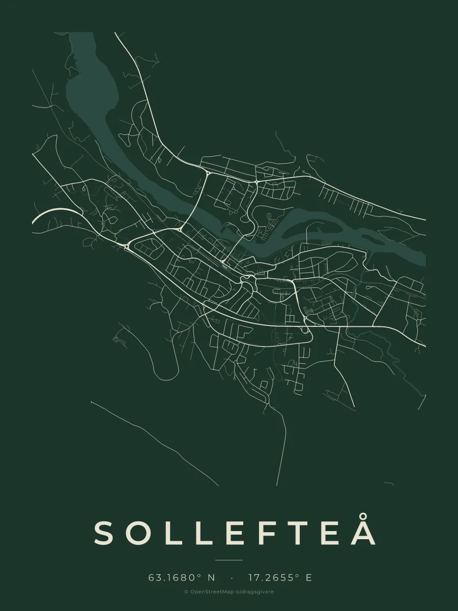 Kartposter över Sollefteå i stilen Skog