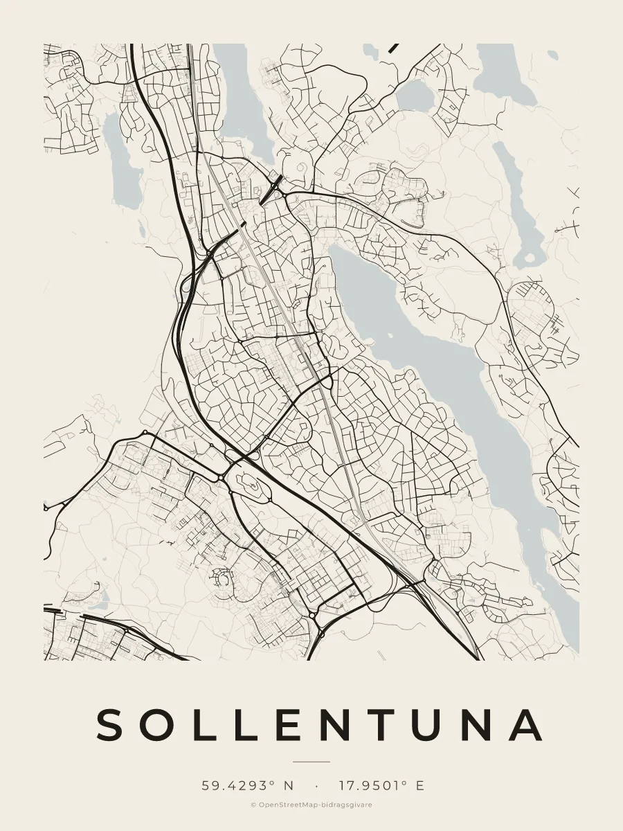 Kartposter över Sollentuna i stilen Papper