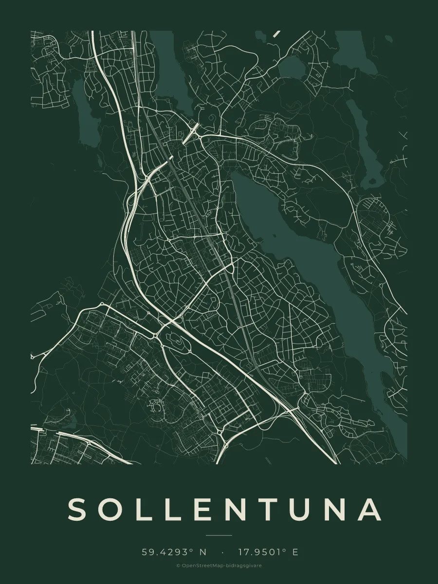 Kartposter över Sollentuna i stilen Skog