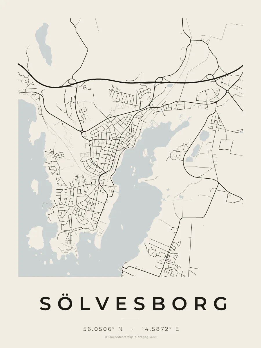 Kartposter över Sölvesborg i stilen Papper