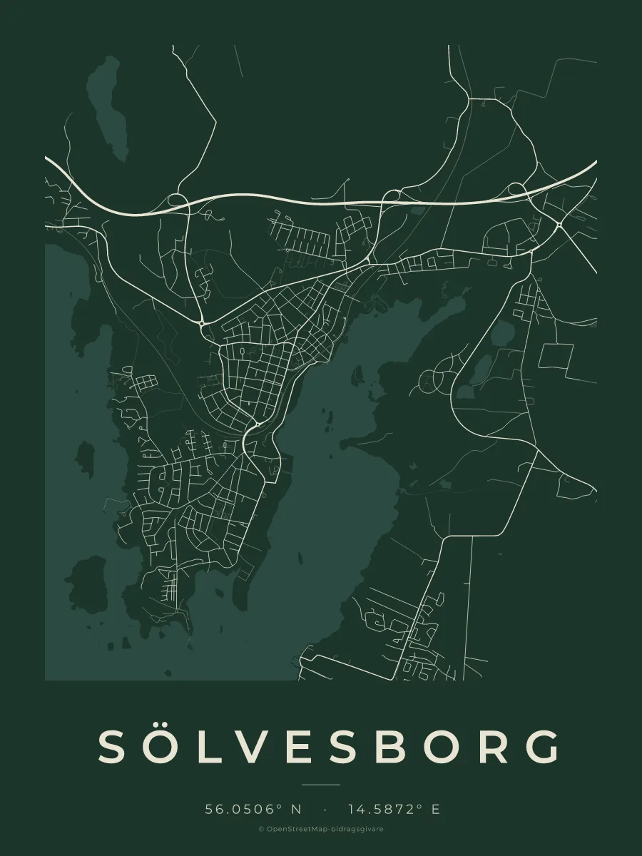 Kartposter över Sölvesborg i stilen Skog