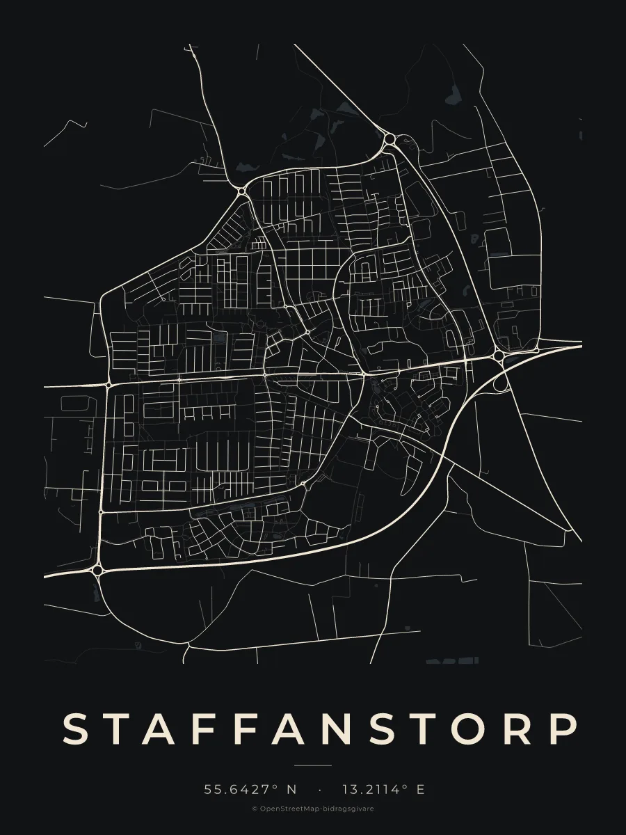 Kartposter över Staffanstorp i stilen Natt