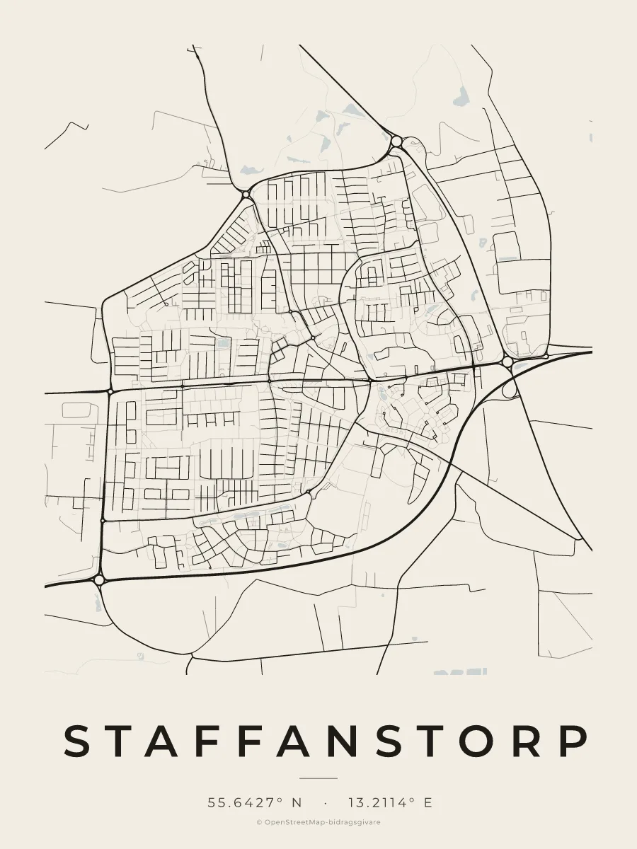 Kartposter över Staffanstorp i stilen Papper