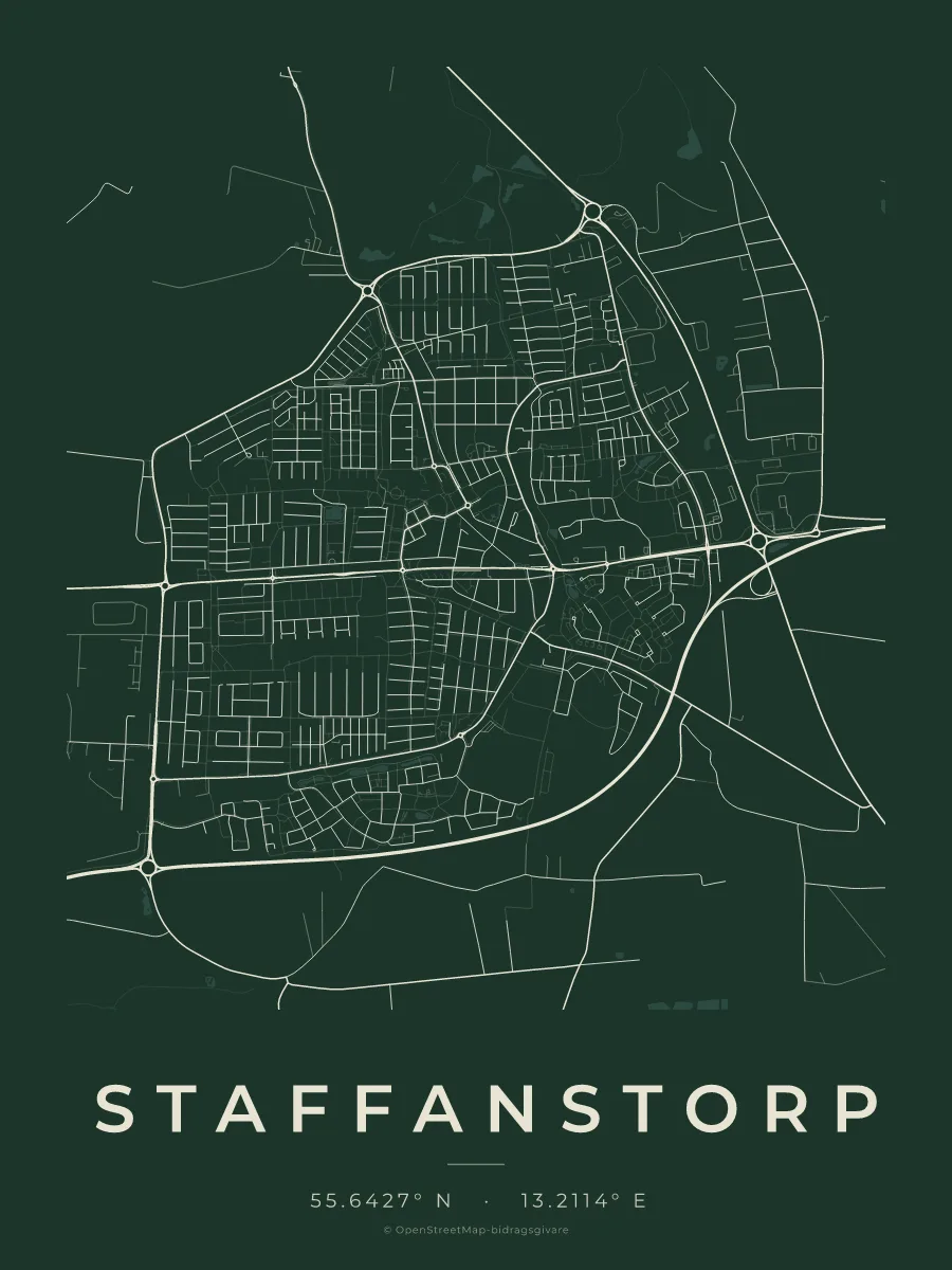 Kartposter över Staffanstorp i stilen Skog