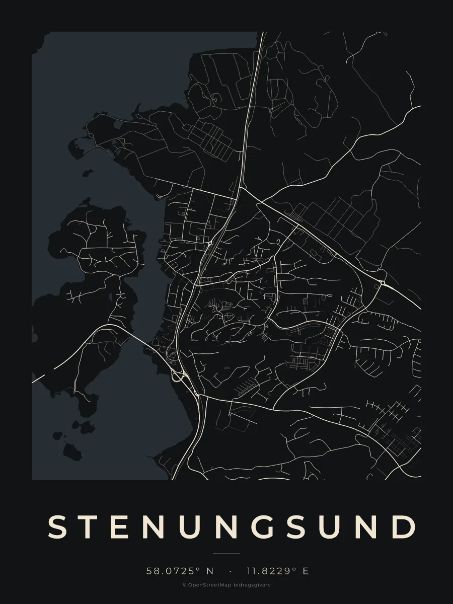 Kartposter över Stenungsund i stilen Natt