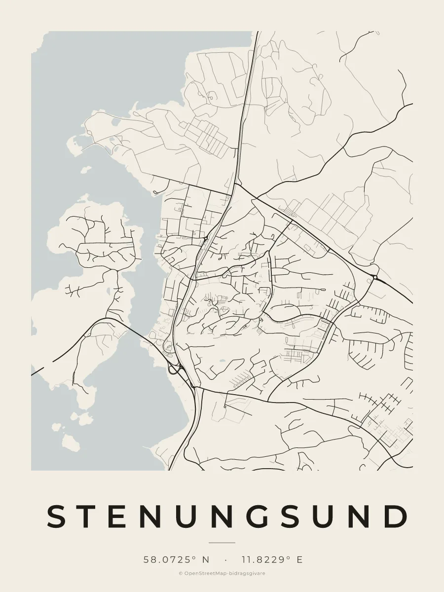 Kartposter över Stenungsund i stilen Papper
