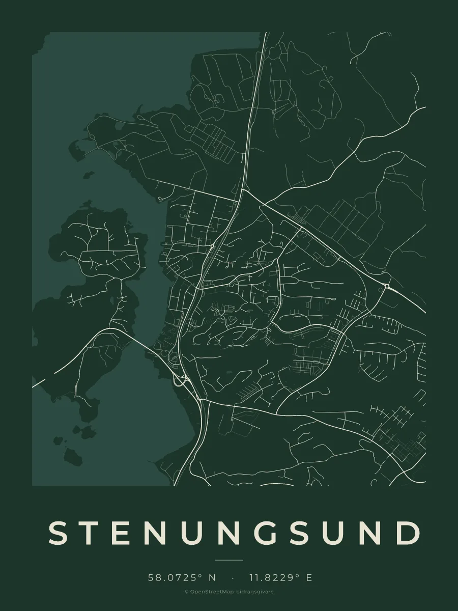 Kartposter över Stenungsund i stilen Skog
