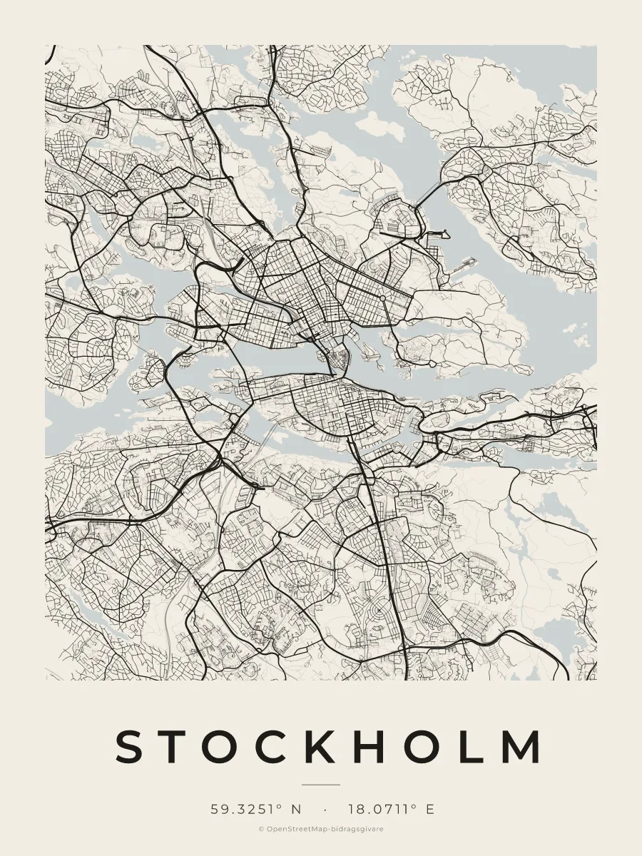 Kartposter över Stockholm i stilen Papper