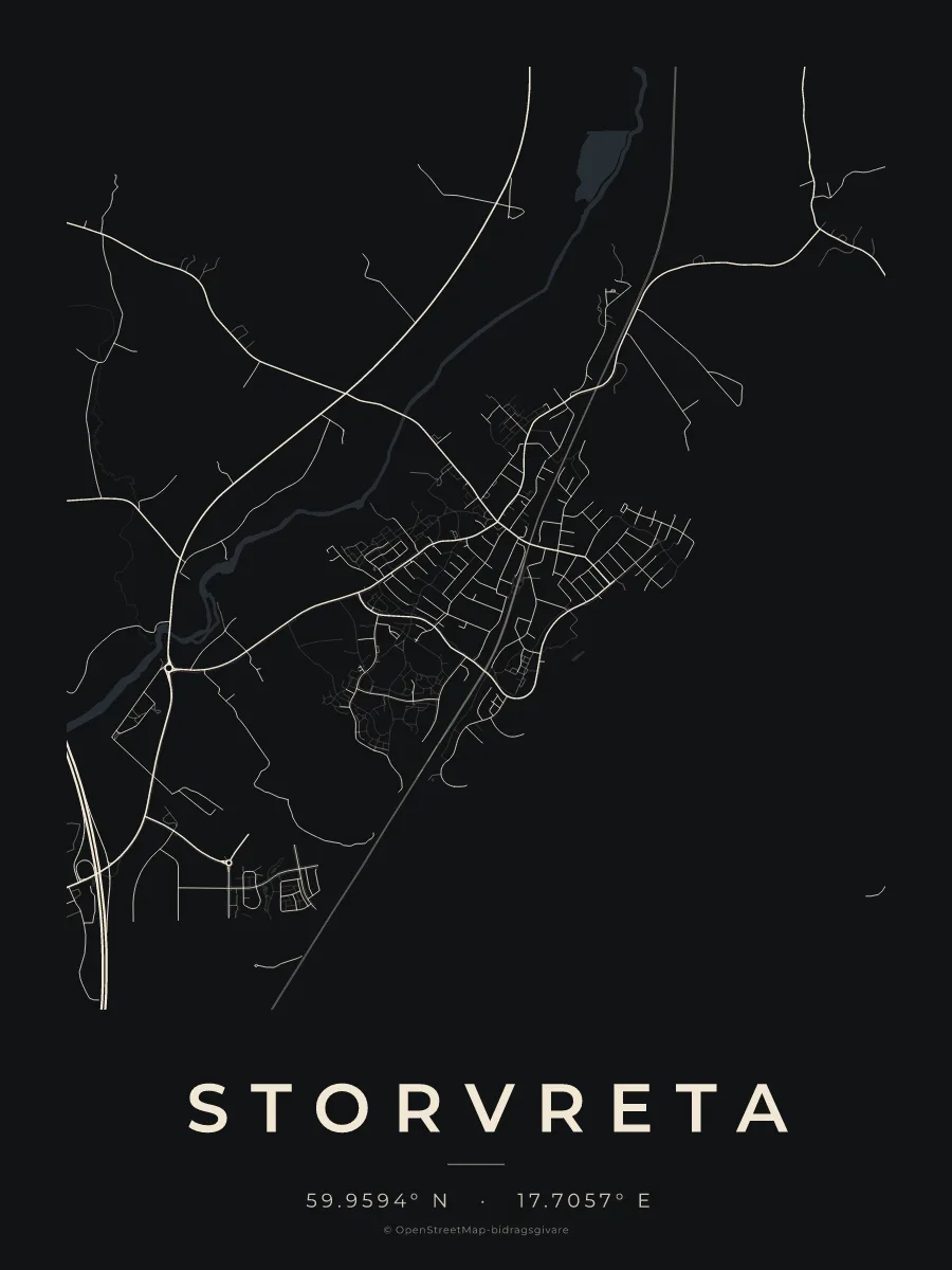 Kartposter över Storvreta i stilen Natt