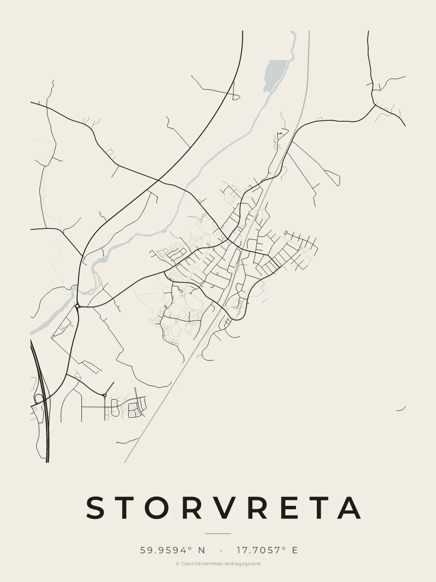 Kartposter över Storvreta i stilen Papper
