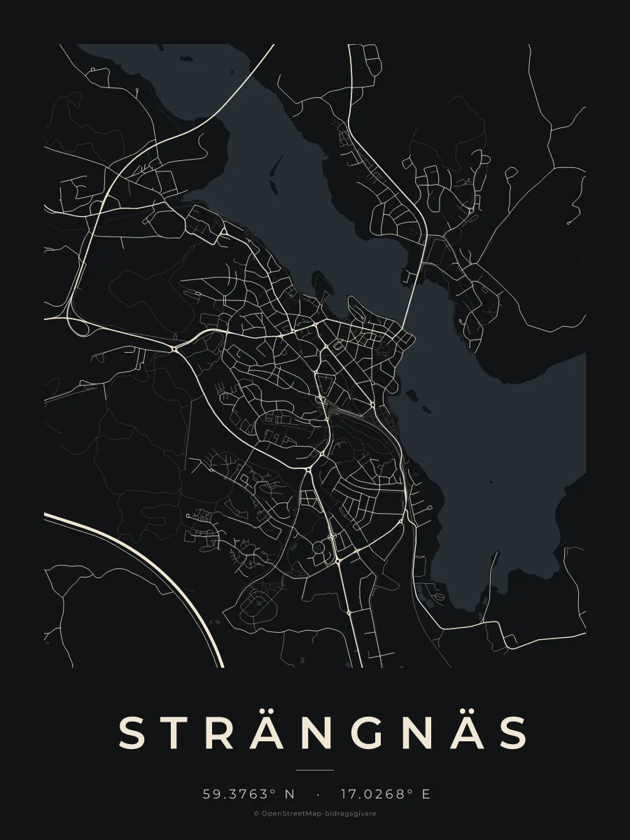 Kartposter över Strängnäs i stilen Natt