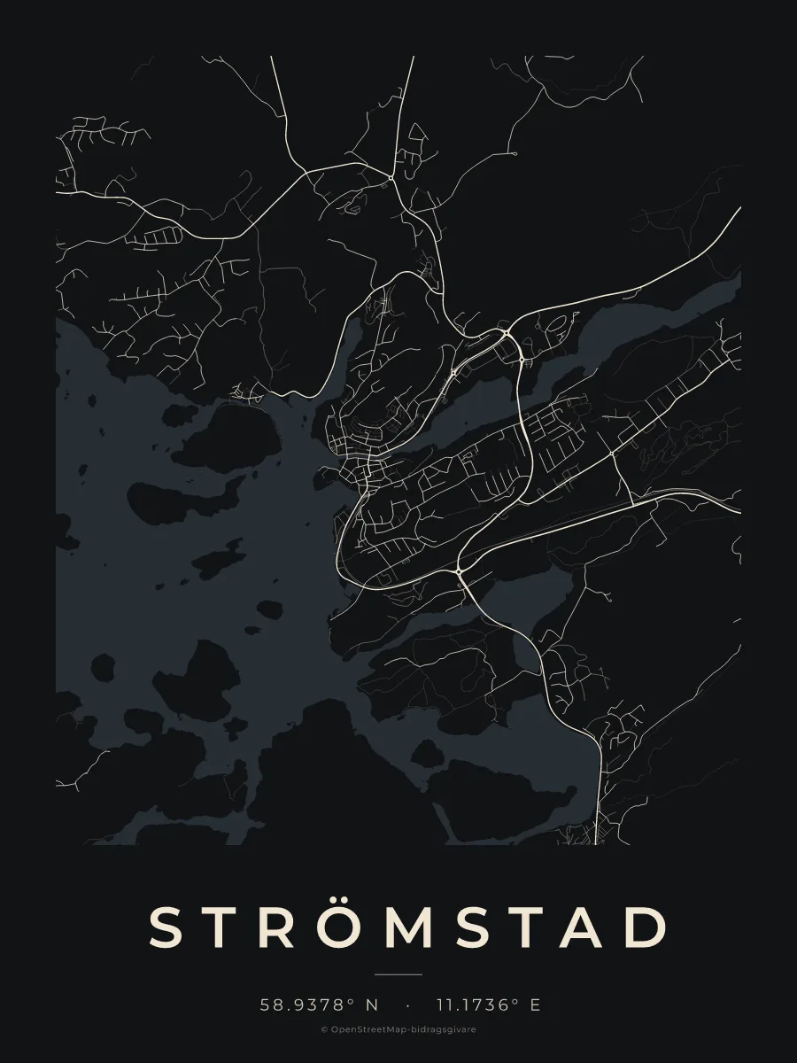 Kartposter över Strömstad i stilen Natt