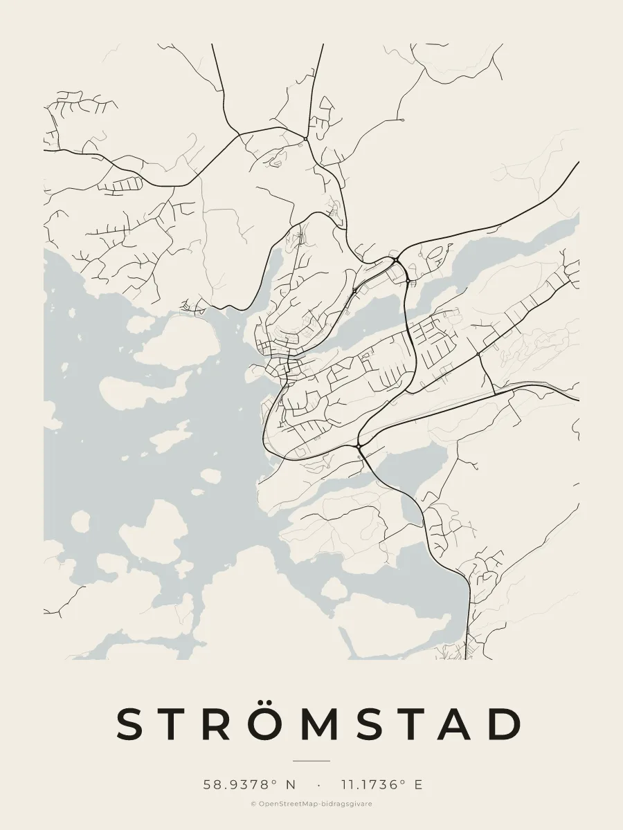 Kartposter över Strömstad i stilen Papper