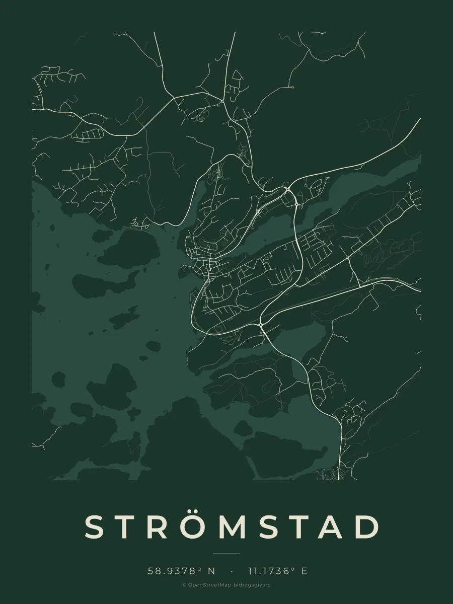 Kartposter över Strömstad i stilen Skog