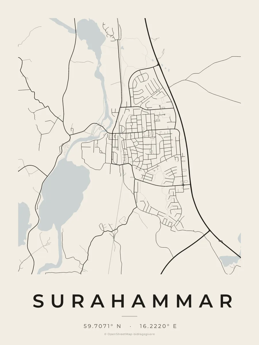 Kartposter över Surahammar i stilen Papper