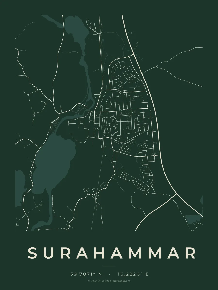 Kartposter över Surahammar i stilen Skog