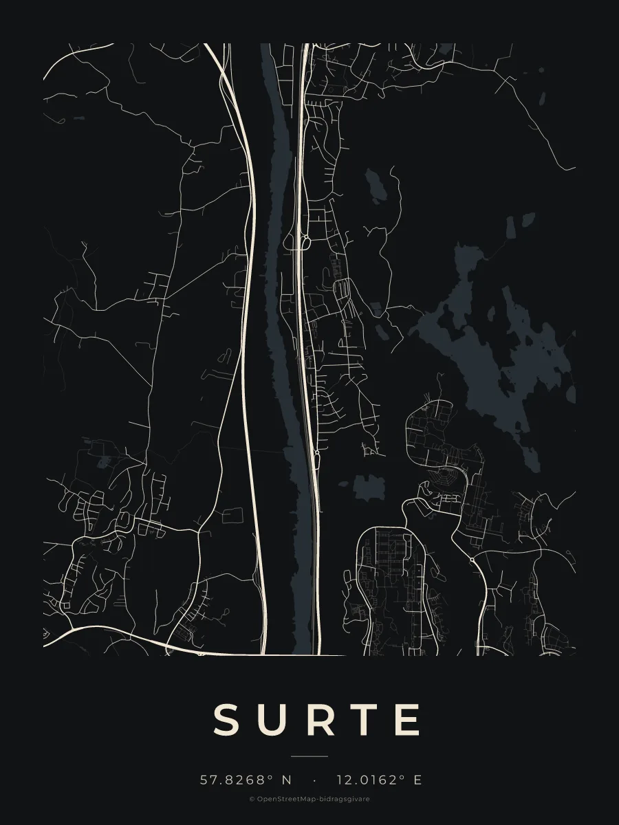 Kartposter över Surte i stilen Natt