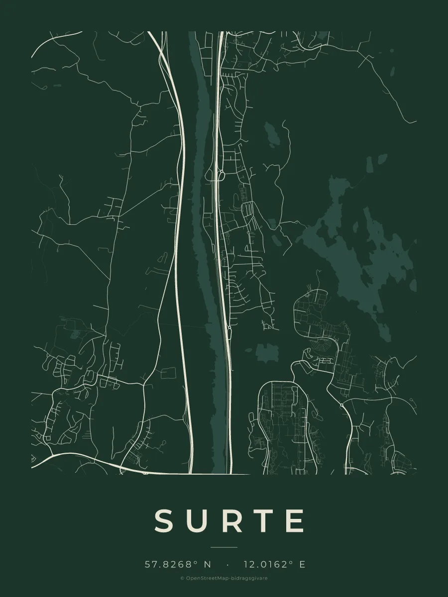 Kartposter över Surte i stilen Skog