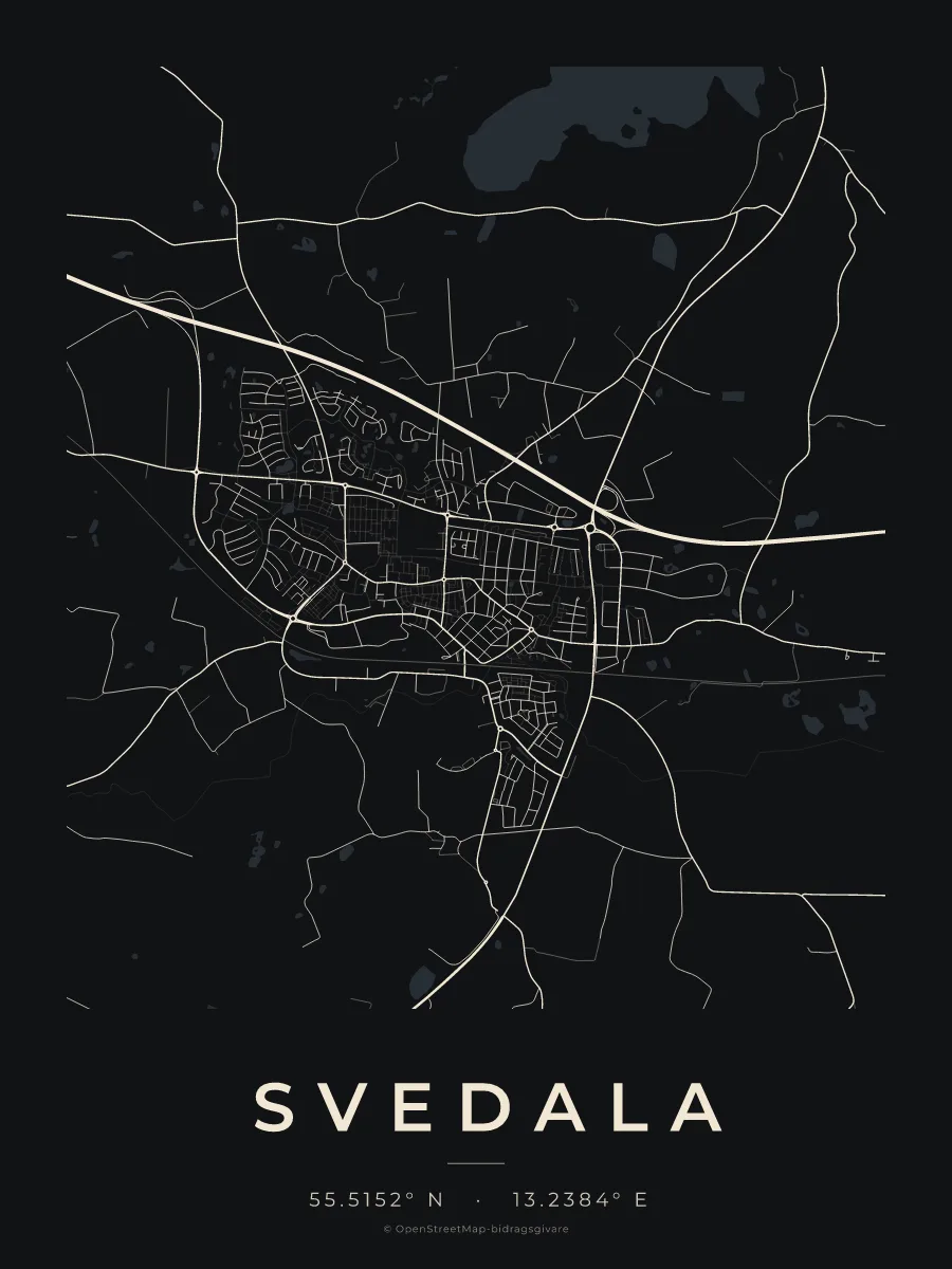 Kartposter över Svedala i stilen Natt