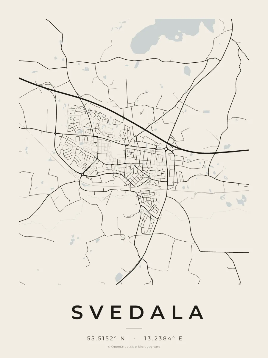 Kartposter över Svedala i stilen Papper
