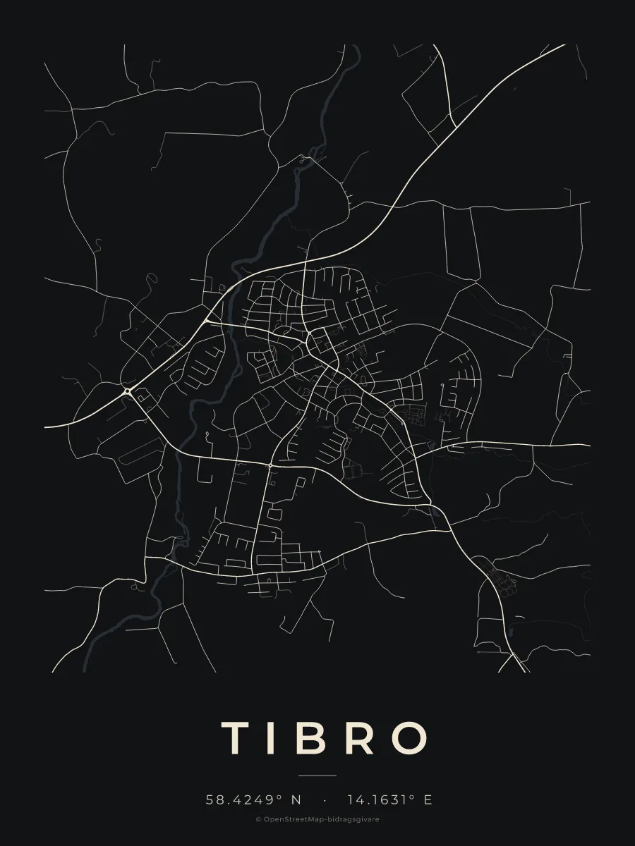 Kartposter över Tibro i stilen Natt