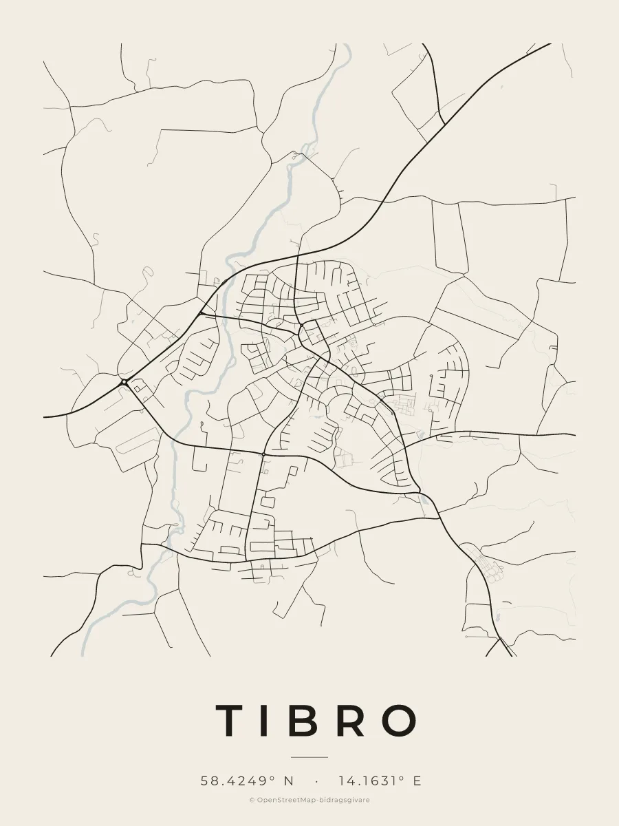 Kartposter över Tibro i stilen Papper
