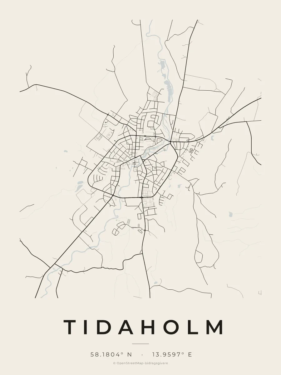 Kartposter över Tidaholm i stilen Papper