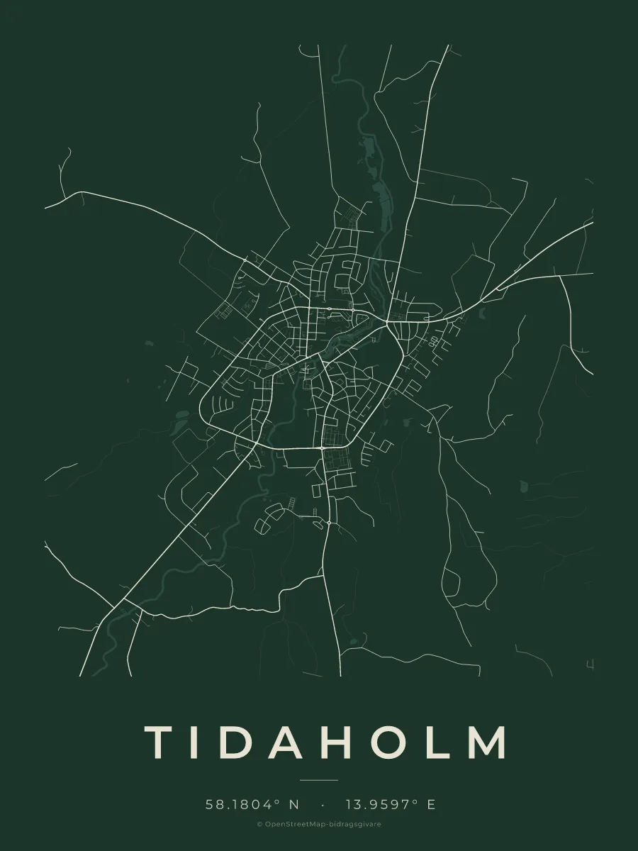 Kartposter över Tidaholm i stilen Skog