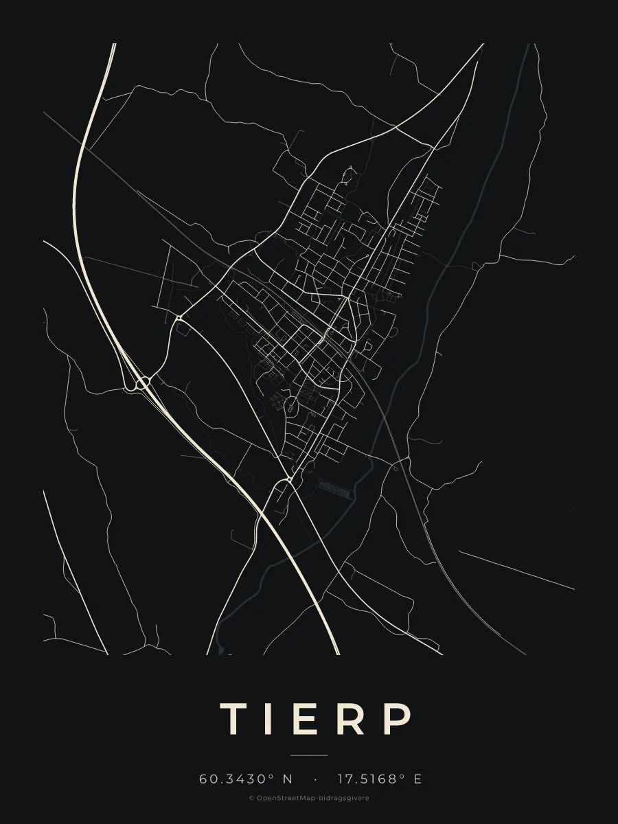 Kartposter över Tierp i stilen Natt