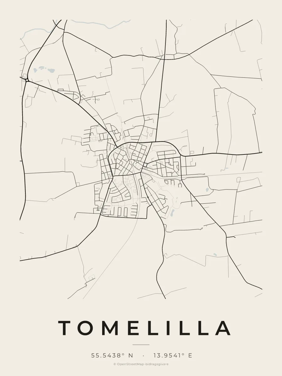 Kartposter över Tomelilla i stilen Papper
