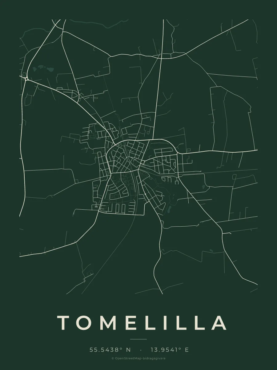 Kartposter över Tomelilla i stilen Skog