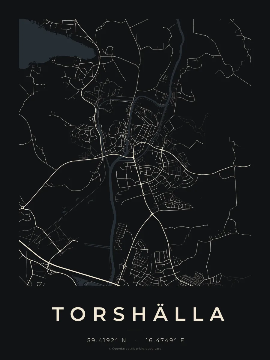Kartposter över Torshälla i stilen Natt