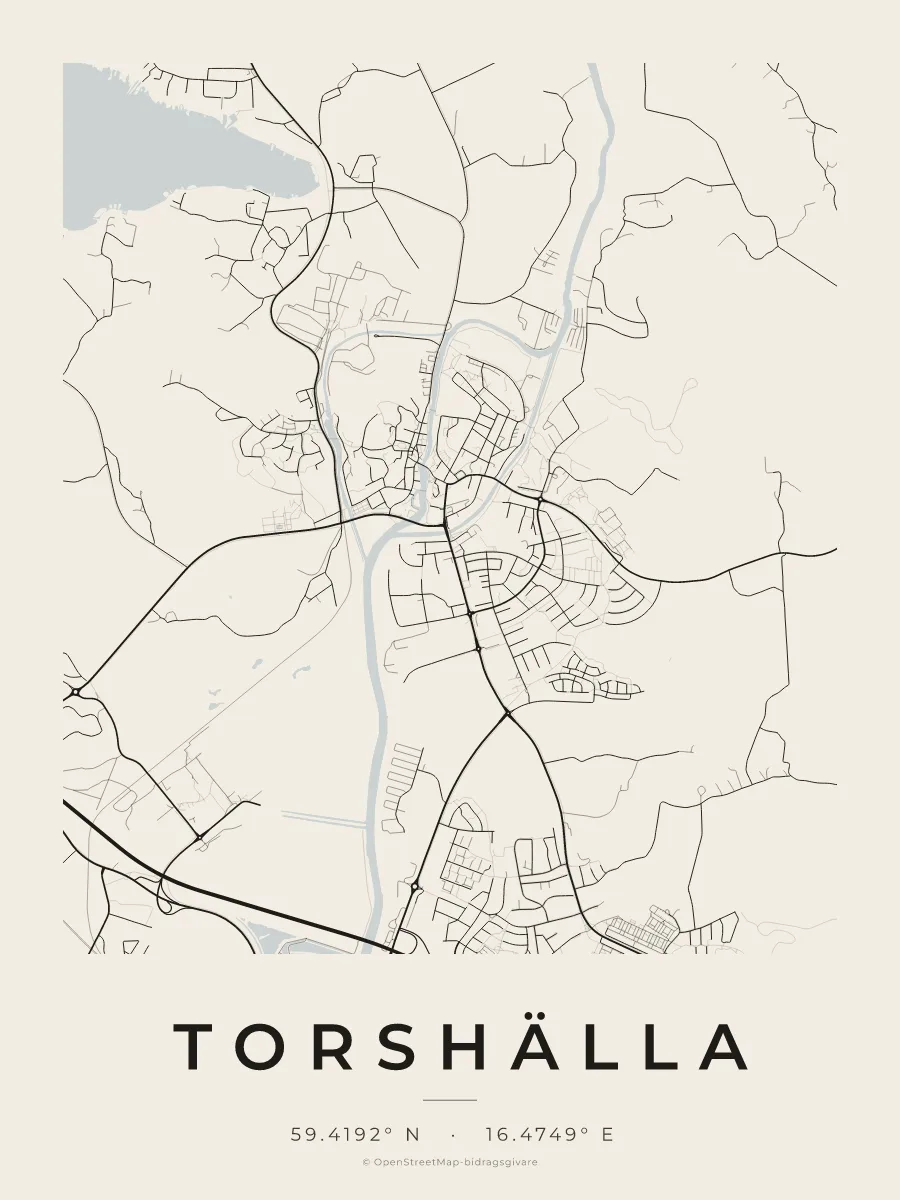 Kartposter över Torshälla i stilen Papper