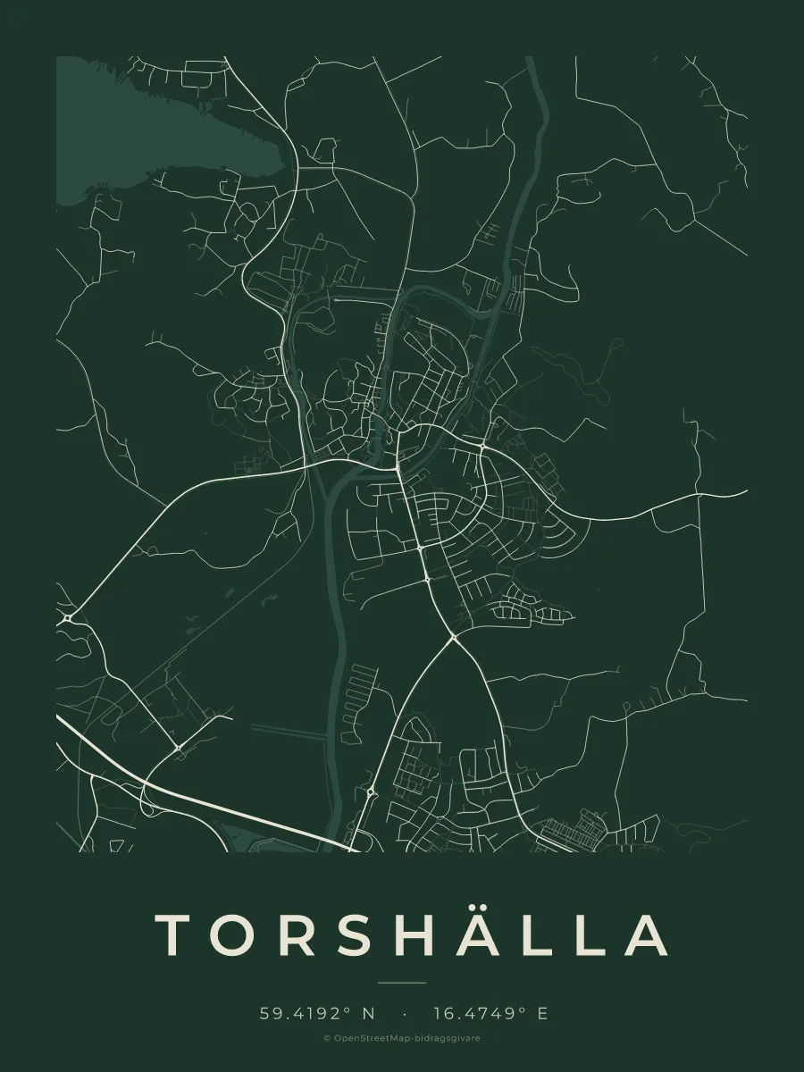 Kartposter över Torshälla i stilen Skog