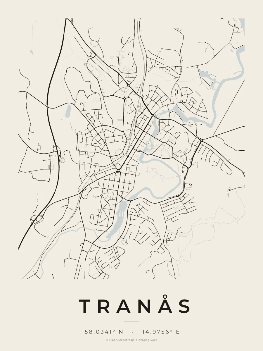Kartposter över Tranås i stilen Papper