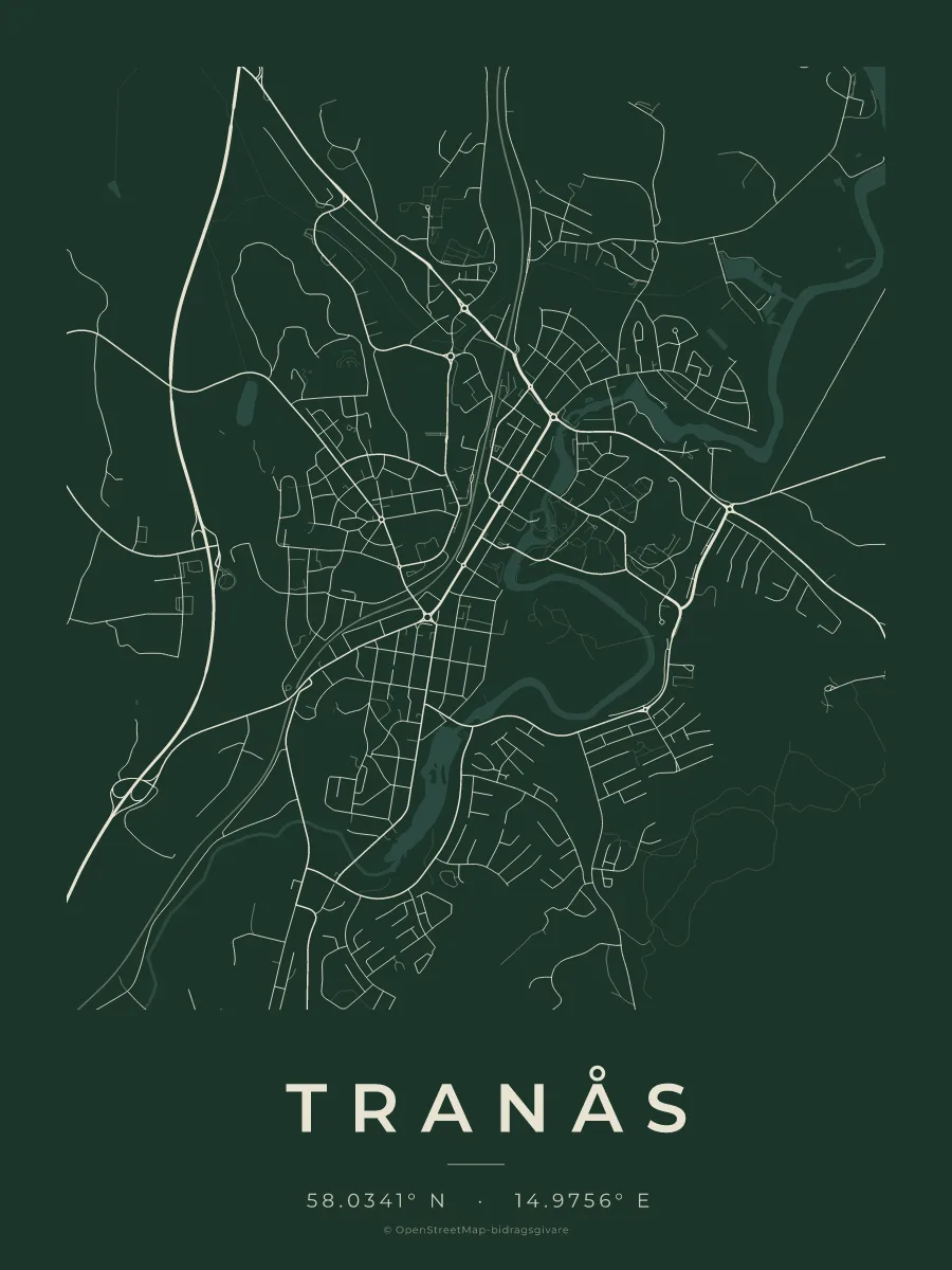 Kartposter över Tranås i stilen Skog