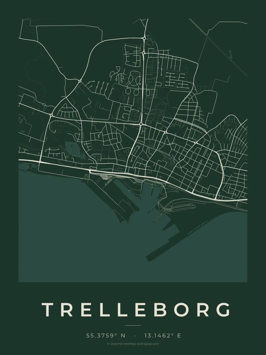 Kartposter över Trelleborg i stilen Skog
