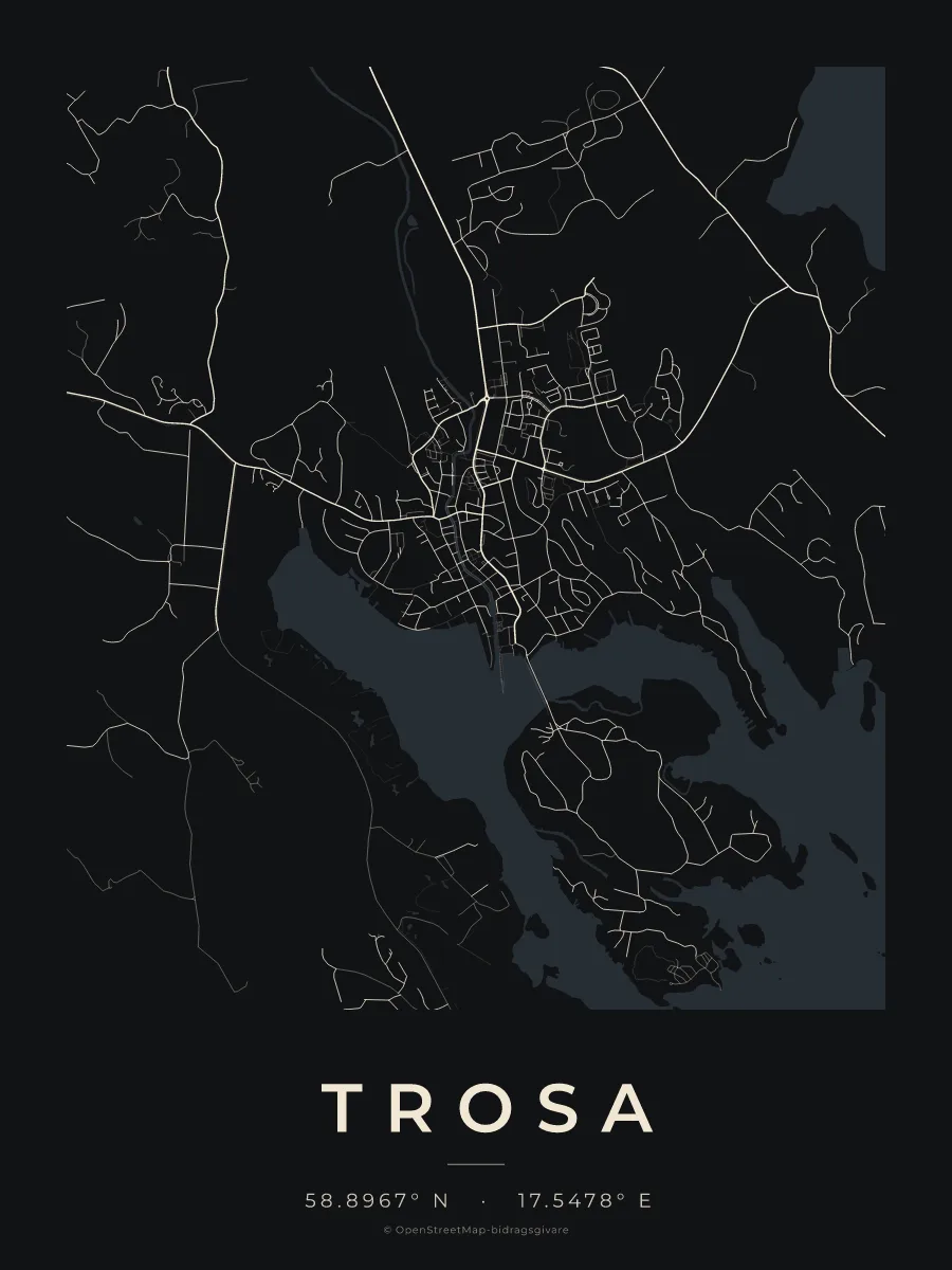 Kartposter över Trosa i stilen Natt