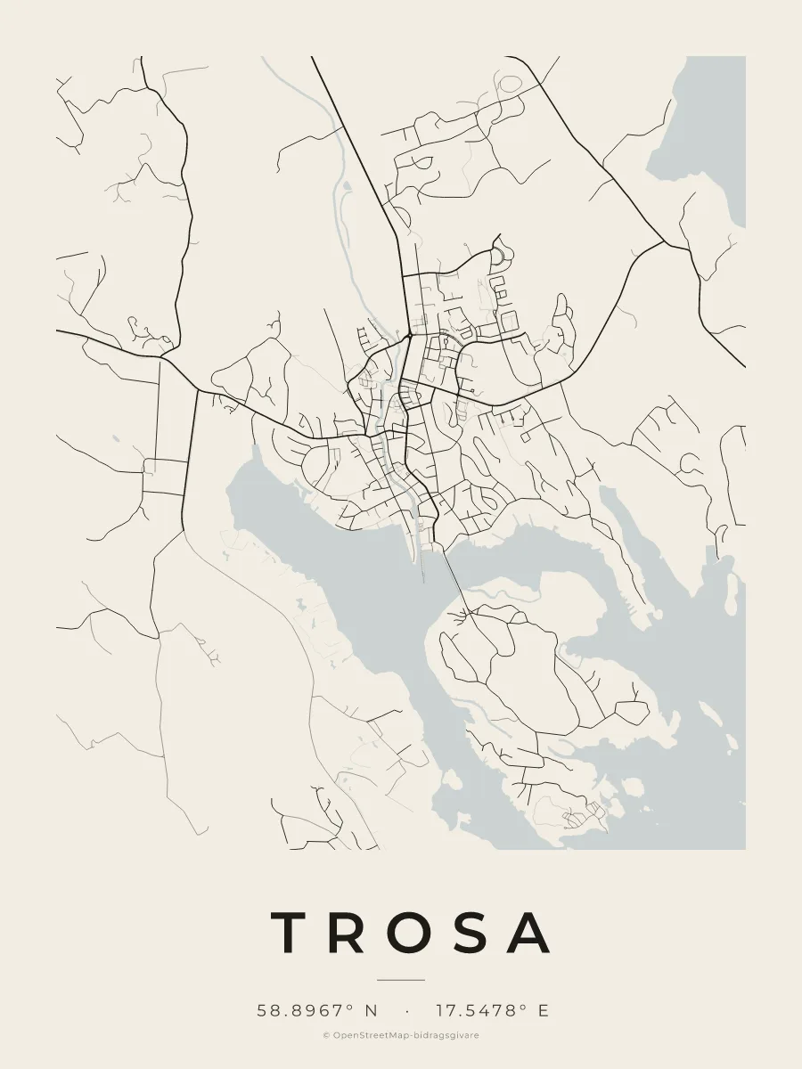 Kartposter över Trosa i stilen Papper